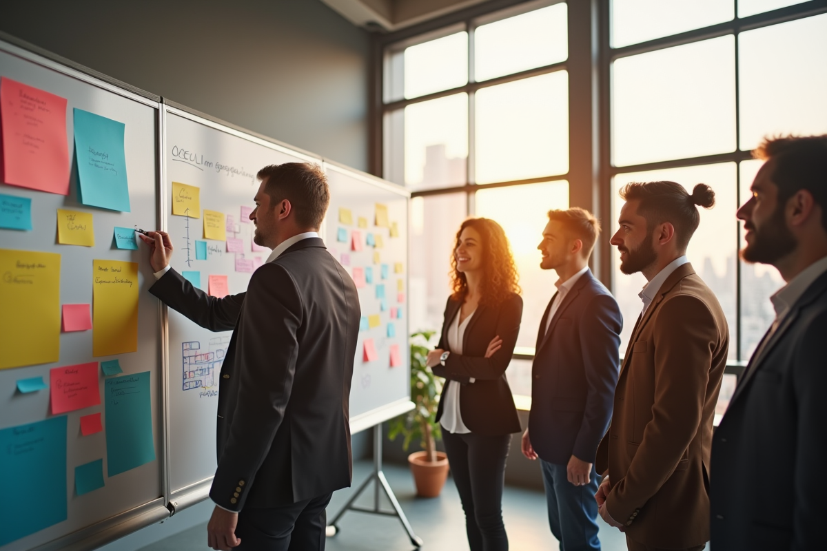 Groupe de leaders en atelier stratégie dynamique