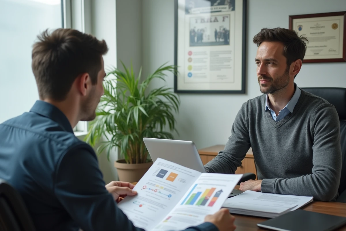 Conseiller d'orientation discutant avec un étudiant des débouchés en profession intermédiaire