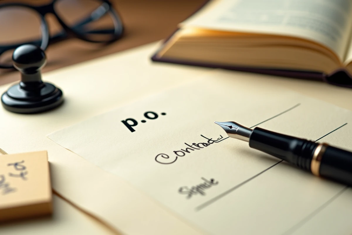 Gros plan d'un contrat avec annotation pour ordre et stylo plume sur bureau professionnel
