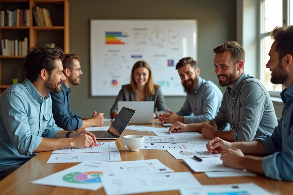 Groupe créatif en brainstorming autour d