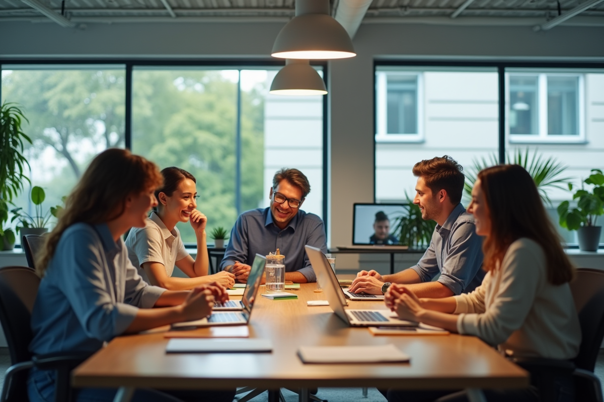 Équipe collaborative dans un espace de travail dynamique