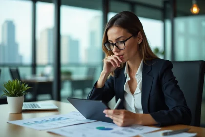Femme d'affaires en r&eacute;union dans un bureau moderne