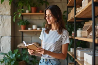Jeune femme dans une boutique artisanale française