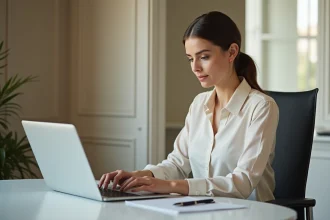 Femme d affaires travaillant sur son ordinateur dans un bureau