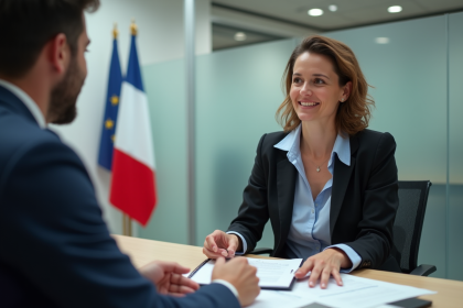 Femme française en entretien avec conseiller emploi