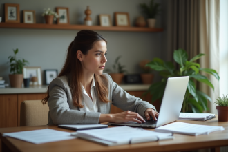 Femme en travail dans un bureau à domicile moderne