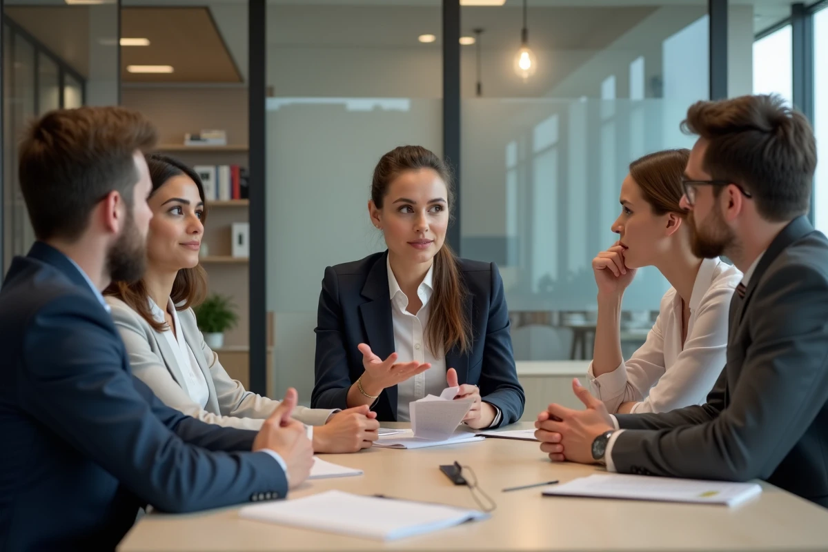 Groupe de professionnels en réunion dans un bureau moderne