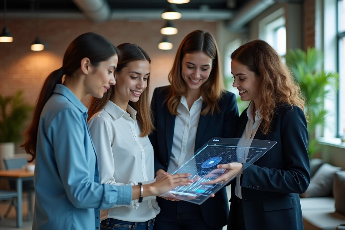 Groupe de jeunes professionnels analysant des graphiques num&eacute;riques