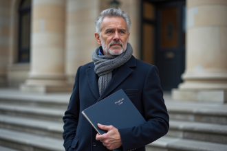 Homme politique debout devant un bâtiment officiel français