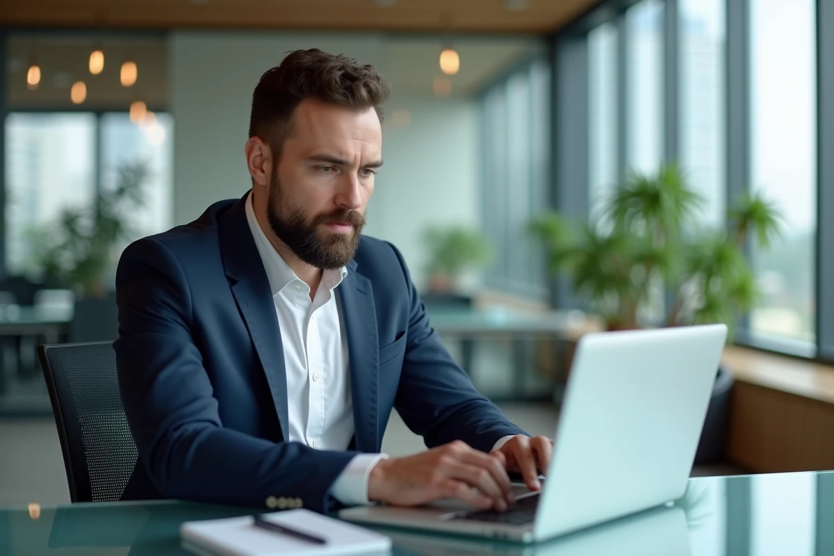 Homme professionnel en costume dans un bureau moderne