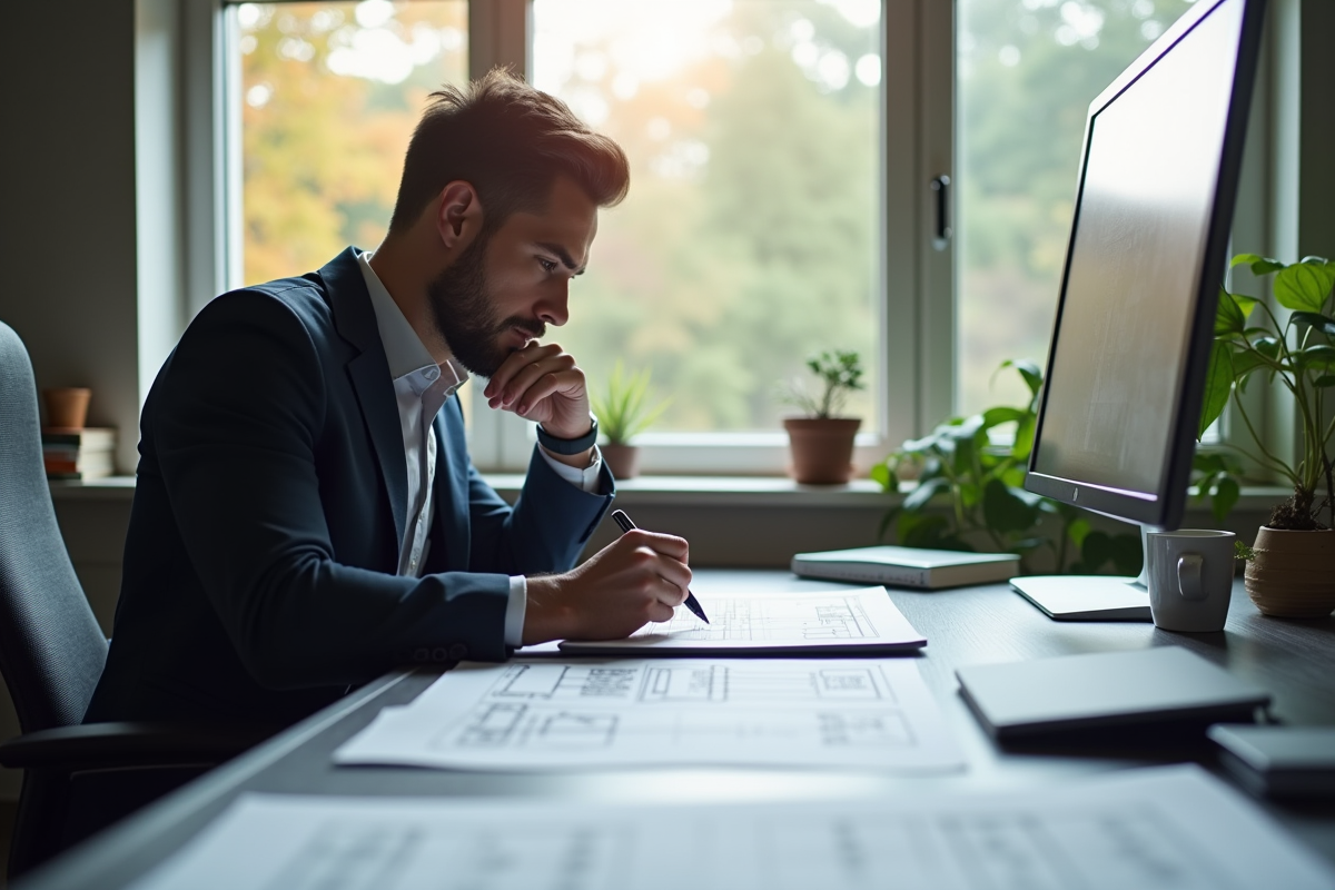 Inventeur esquissant un plan d