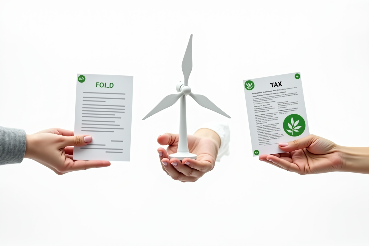 Trois mains tenant un ecolabel un modèle d