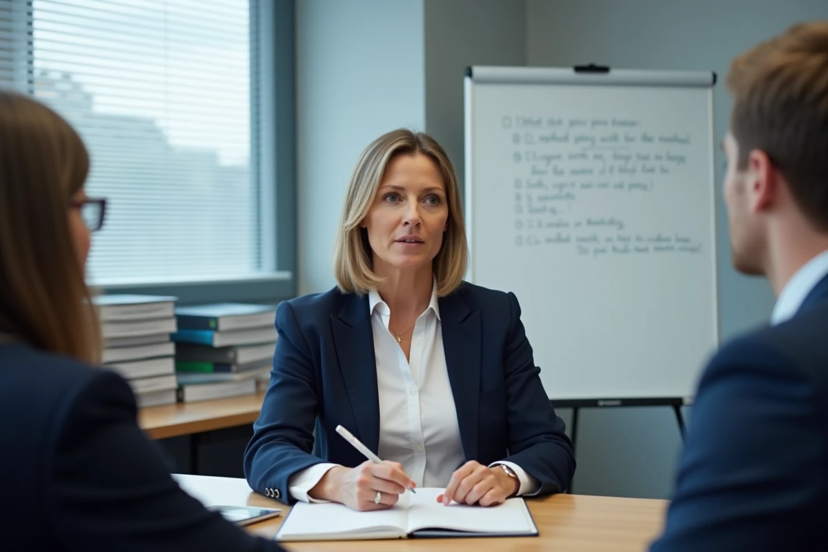 Représentante du personnel CSE prenant la parole lors d'une réunion sur les conditions de travail dans une entreprise de livraison