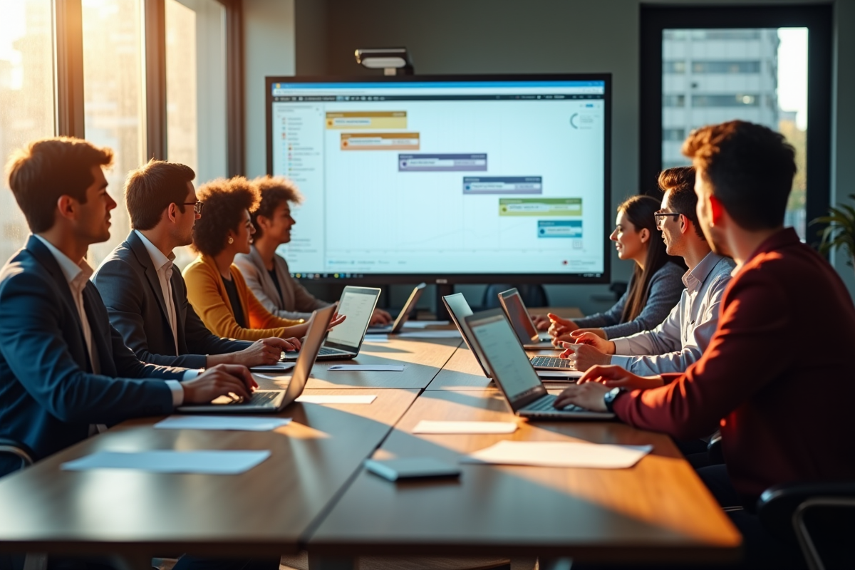 Groupe divers d'experts lors d'une réunion de lancement de projet