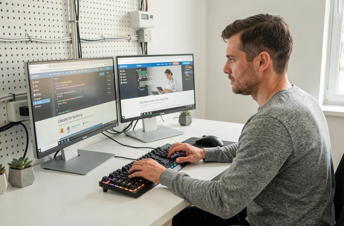 Développeur web de l'agence Webcaring travaillant sur une interface de site internet